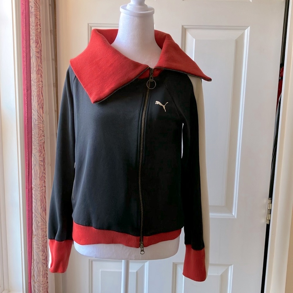 Puma Vintage Track Jacket with High Collar Long Sleeves Black Red Size S